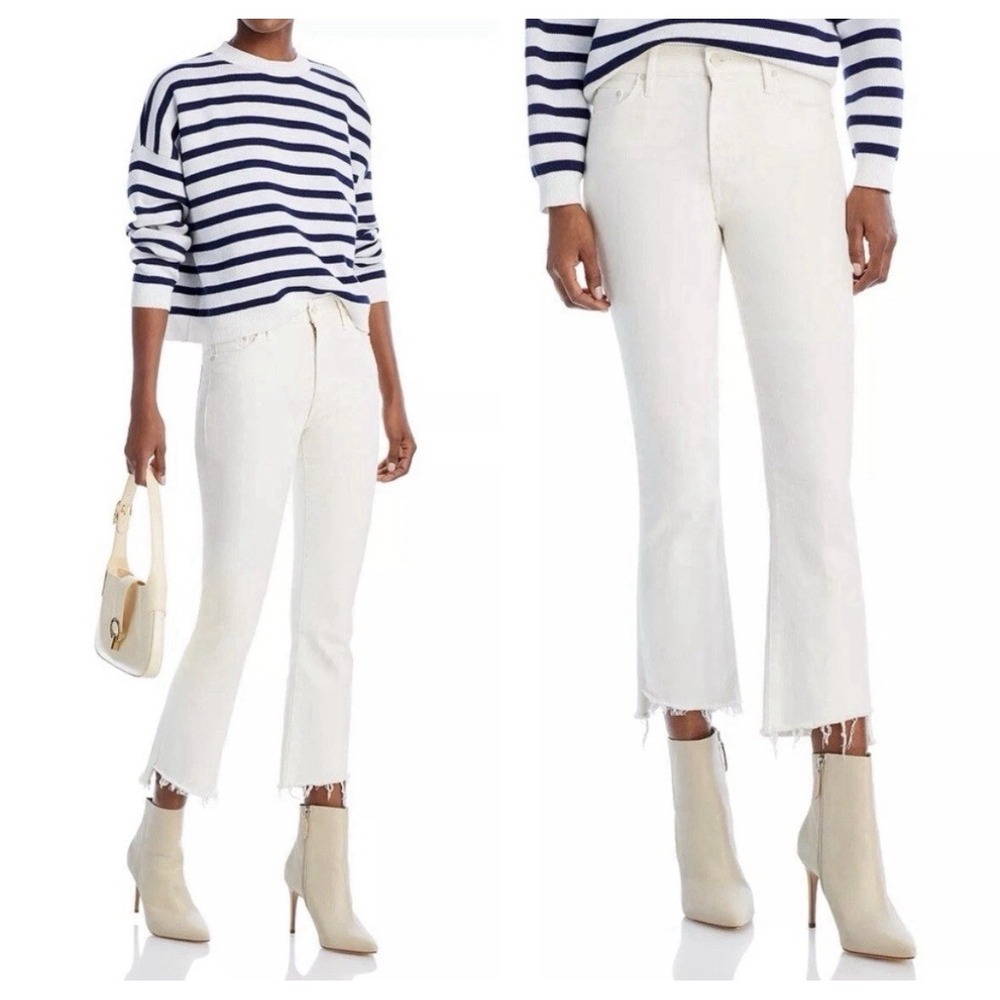 MOTHER The Insider Crop Step Fray Jeans Cream Puff Sz 29 Stretch USA Boho Raw